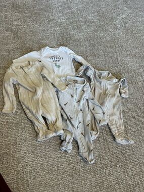 Carter's and Other Neutral Gray & Cream Baby Footed Sleepers Set